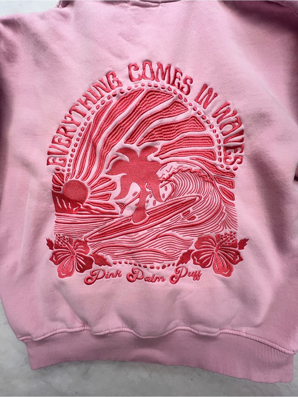Pink Palm Puff Everything Comes In Embroidered Waves Hoodie Large - Picture 6 of 16